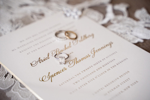 ariel and spencer wedding custom gold invitation and rings